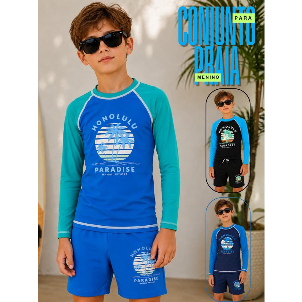Sunga Infantil Com camiseta Uv Solar Proteção Menino Praia Manga Longa