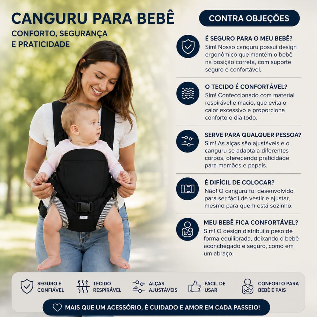 👶 Canguru Bebê Passeio Click 2 Posições com Conforto e Segurança Ajustável e Confortável