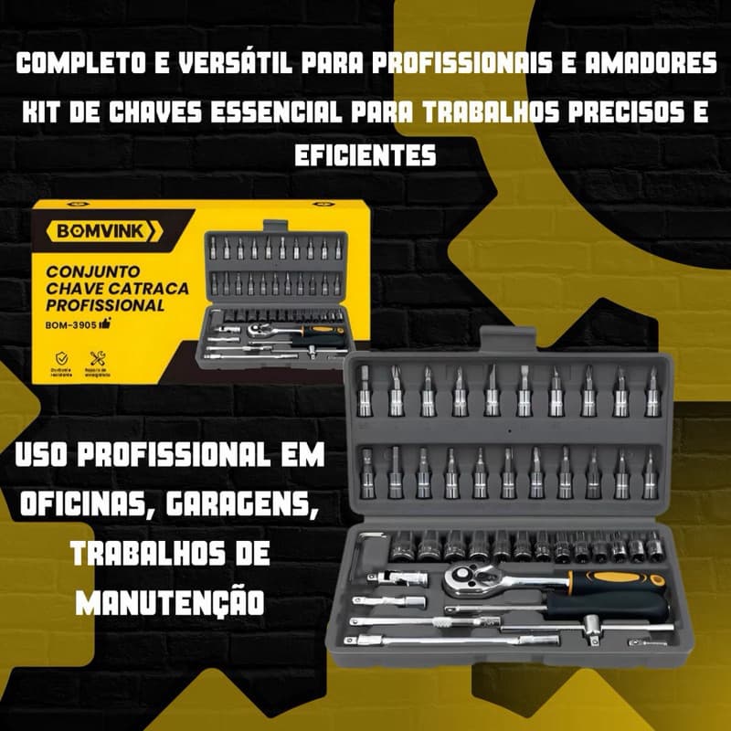 Bomvink Kit De Ferramentas 46 Peças Jogo De Soquetes Chave Catraca Reversível Com Maleta Jogo Completo Profissional