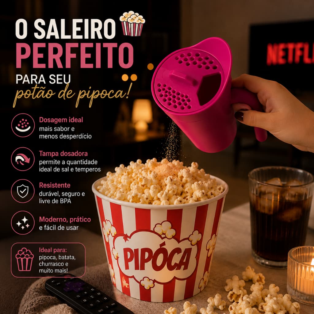 Saleiro Dosador para Pipoca 12cm | Dispenser para Sal e Temperos em Pó | Tampa Dosadora | PopChef