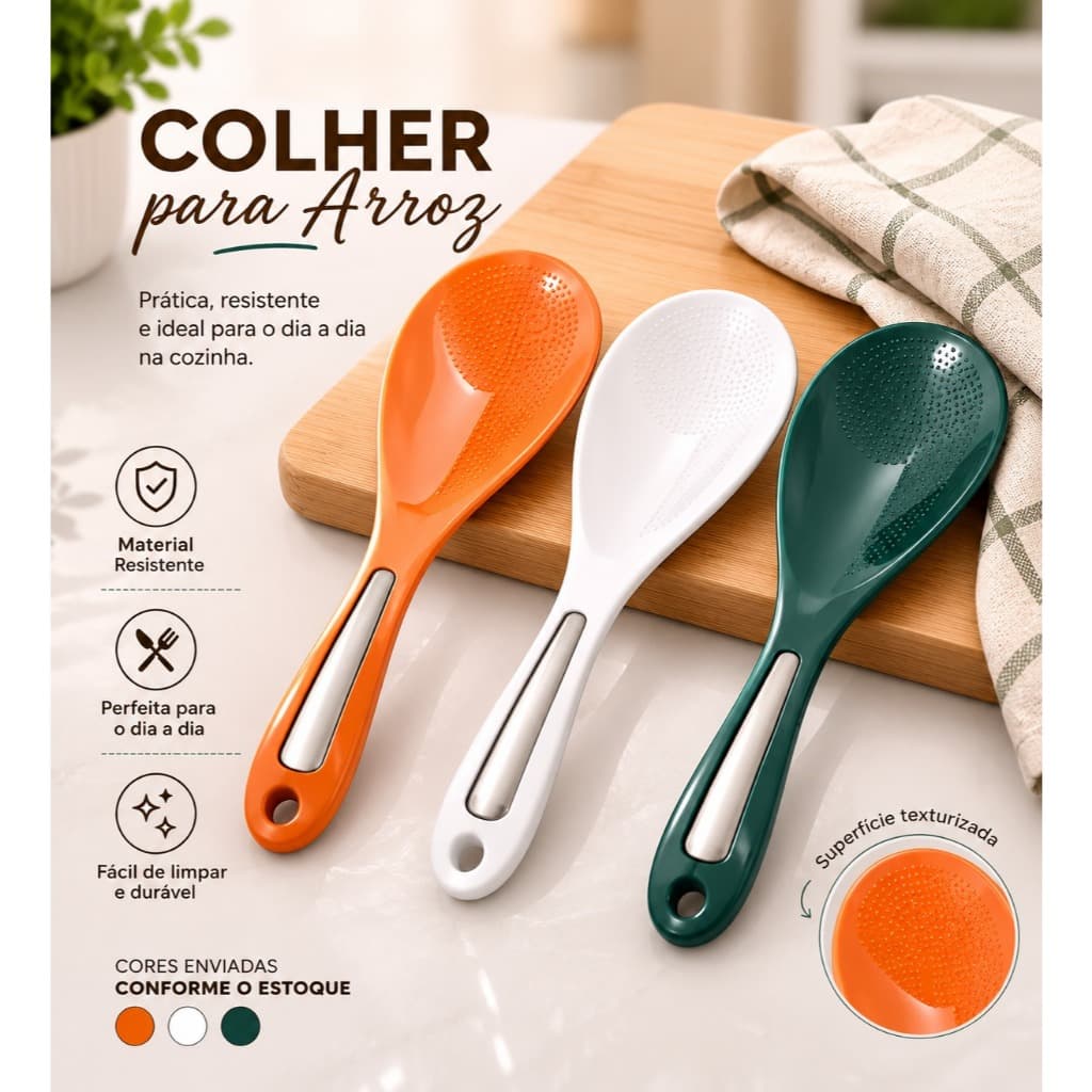 Colher para Arroz Antiaderente Resistente Cozinha Prática Fácil de Limpar Cores Sortidas