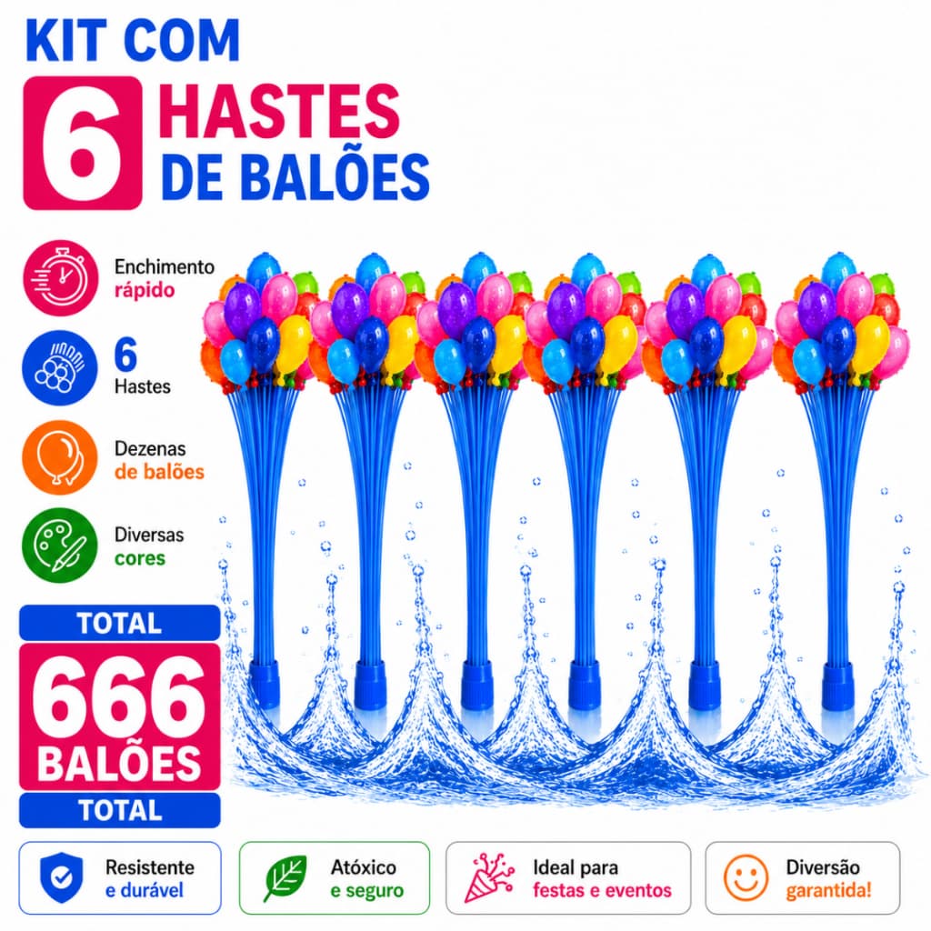 Kit 666 Balão De Água Guerra De Bexiga Splash Ball Pacotes com 111 Bexigas Cada Watter Ballon