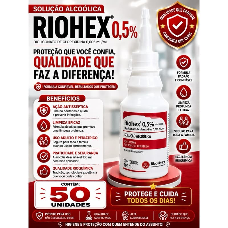Kit C/50 RIOHEX Solução Alcoólica 0,5% 100ml – Rioquímica