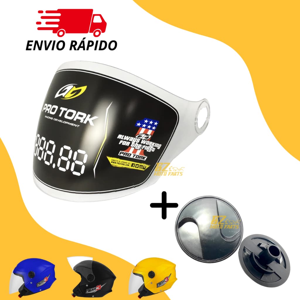 Kit Viseira Cristal Para Capacete Modelo New Liberty 3 Spark Jet Atomic + Par de botão