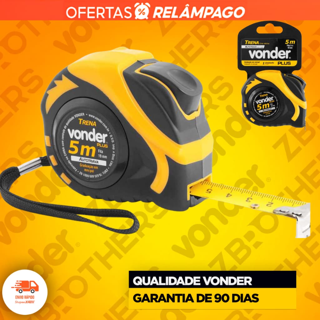 Trena 5 Metros Vonder Auto Trava Profissional Fita De Aço Resistente Reforçada Profissional