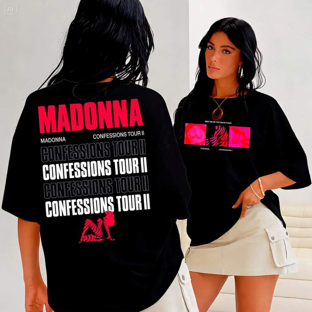 Camiseta Basica e OVERSIZED Madonna Confessions Coadf 2 Dance Floor World Tour Unissex