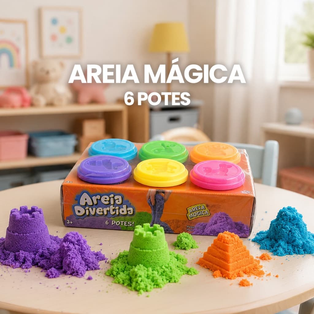 Kit 6 Massinhas Areia Cinética Mágica Divertida Moldes Animais 🖐️ Brinquedo Educativo Para Modelar
