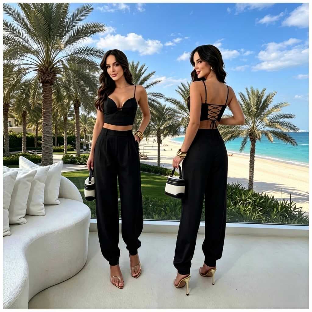 Conjunto Feminino Cropped E Calça Cintura Alta Alfaiataria
