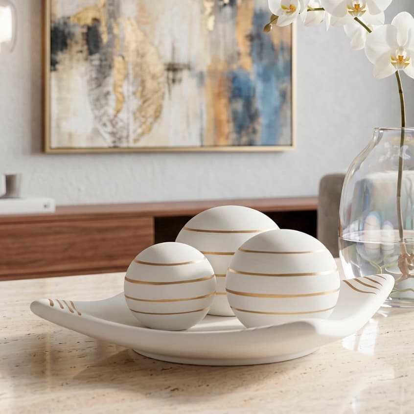 Kit Centro Mesa Prato Decorativo kit 3 Bolas Enfeite Ceramica rack sala Vasos para Decorar Cozinha Fruteira Decoração
