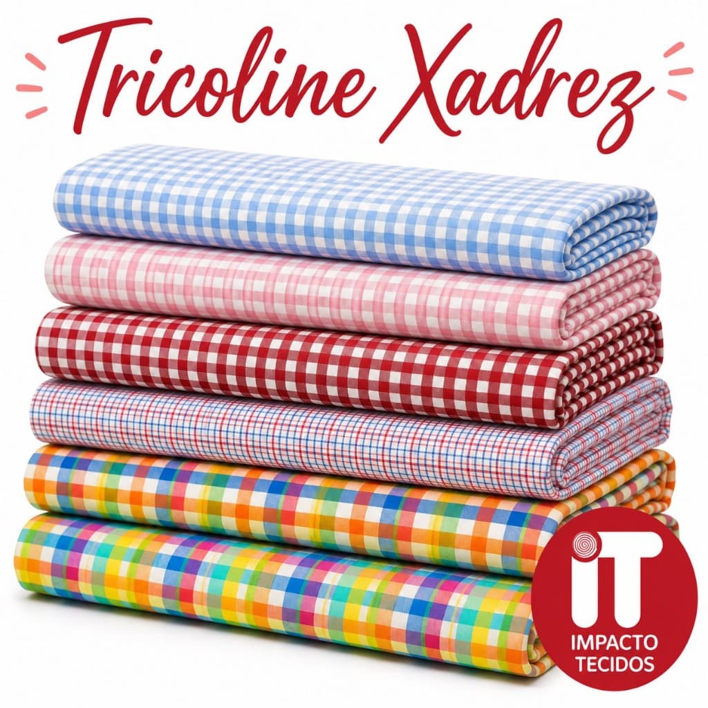 Tecido Tricoline Estampado Xadrez 100% Algodão 50cmx1,50m