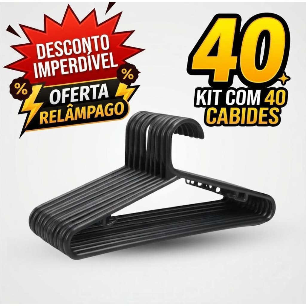 Cabide 40 Unidades Resistente Preto Redondo Unissex Oferta