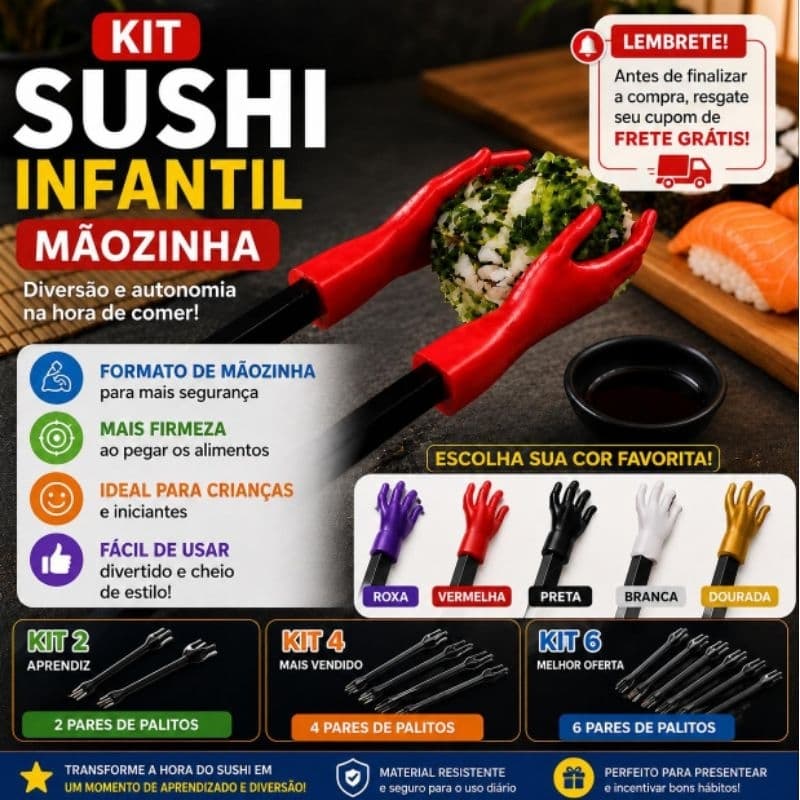 Kit Hashi Japones Sushi Plastico Reutilizável Fácil Crianças Infantil Hashi de Dedo