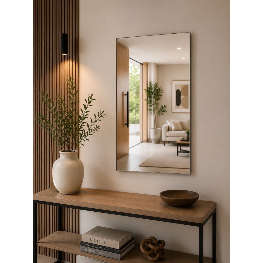 Espelho Retangular 60x40 Sem Moldura 2mm Decorativo Lapidado Com Fita Dupla Face Para Sala Banheiro Quarto