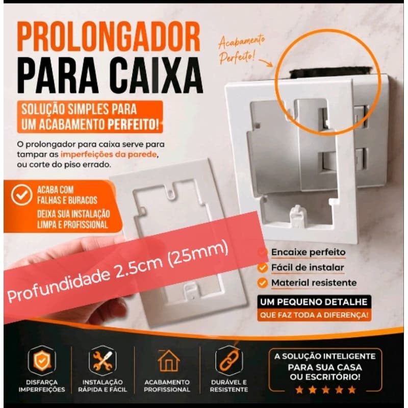 Prolongador 2.5cm (25mm) Profundidade Derivação Sobrepor 4x2 embutir caixinha automação