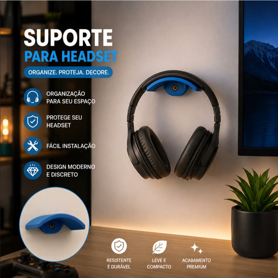 Suporte para Headset de Parede | Organizador para Headphone Gamer