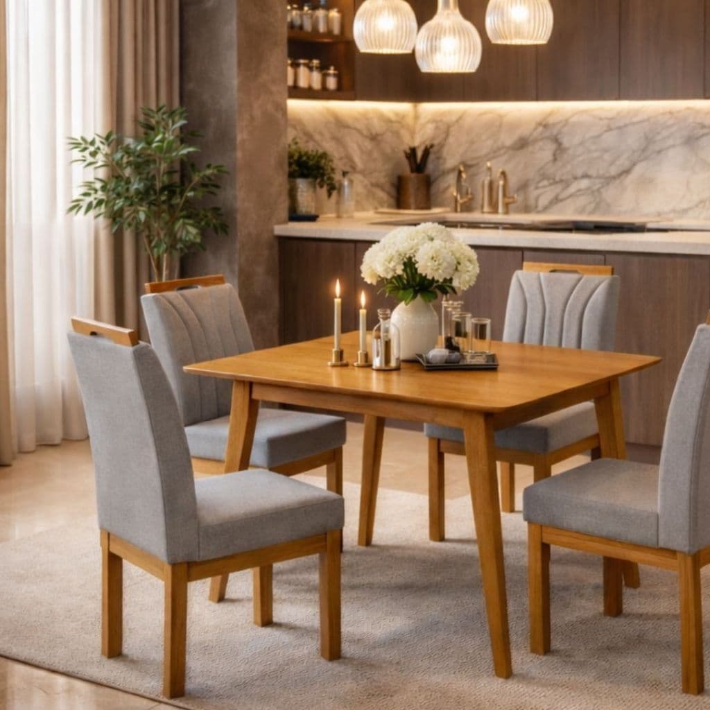 Mesa sala Jantar casa 90x90 Tampo MDF 15mm Pés Madeira Maciça 4 Lugares linha alta