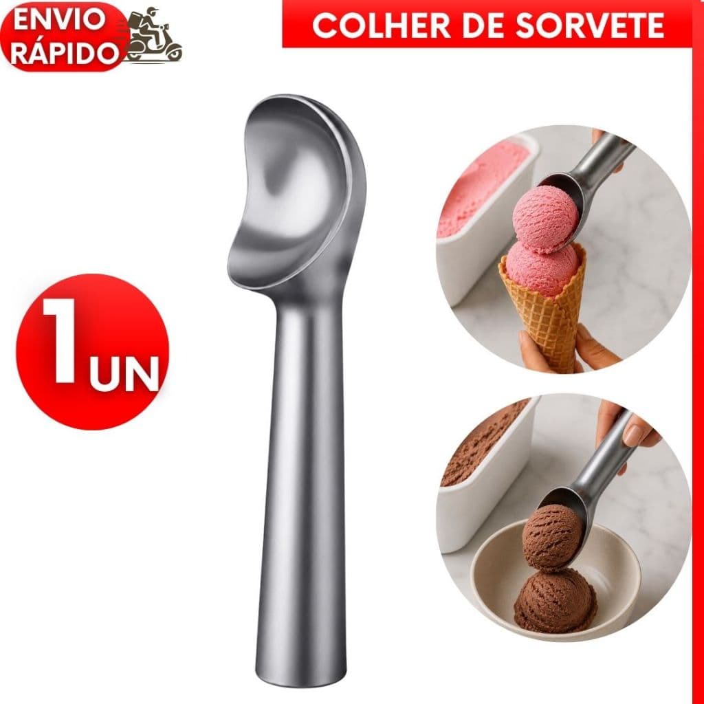 Colher Sorvete Profissional Alumínio Resistente 18cm Sorveteria Lanchonete Cozinha Gelato Sobremesa