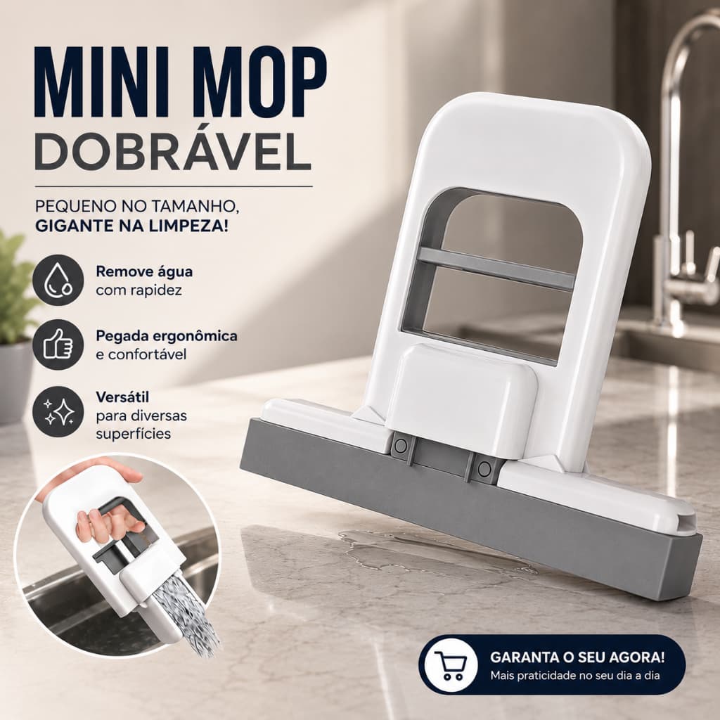 Mini Mop Rodo Esfregão Absorvente Portátil Multifuncional Limpa Vidros Pia Bancada Banheiro