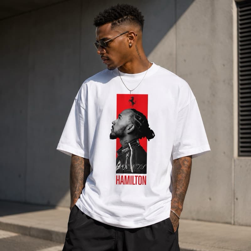 Camiseta OVERSIZED F1 Ferrari Lewis Hamilton Formula 1 Scuderia Oficial Premium Algodão