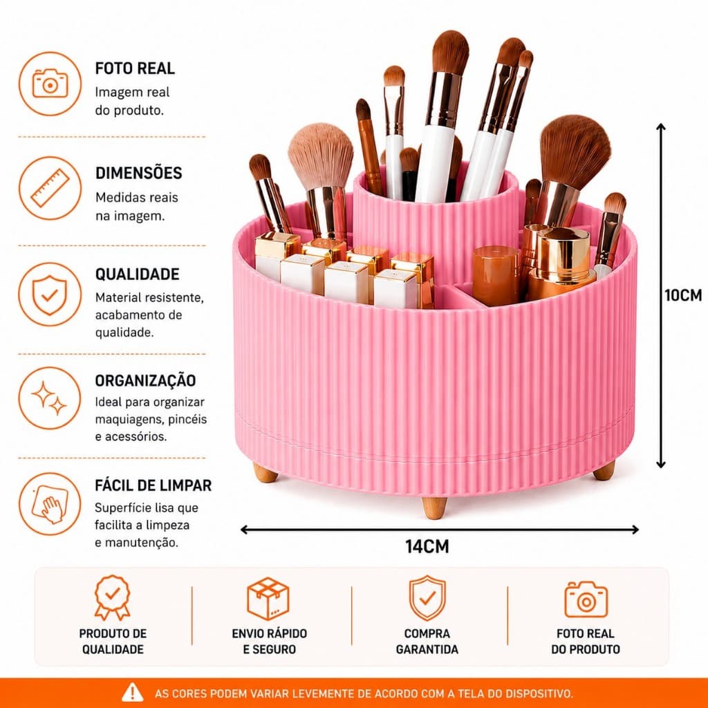 Organizador de Mesa Giratório 360° Para Maquiagem Multiuso para Cosméticos Sala Escritório Cozinha