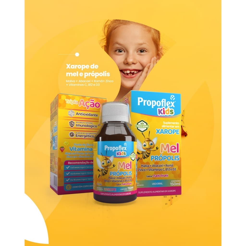 APISVIDA Xarope Mel e Própolis Propoflex Kids Sabor Tutti-Frutti |150mL Suplemento Alimentar Infantil