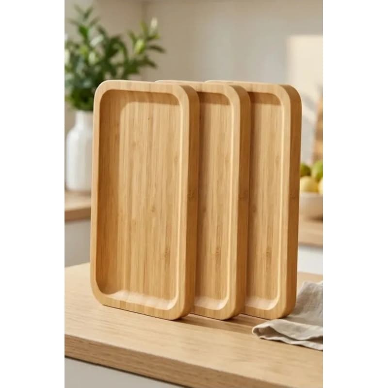 Kit 3 Bandejas de Bambu Retangular Para Cozinha 20x10cm Peti Hire Lyor