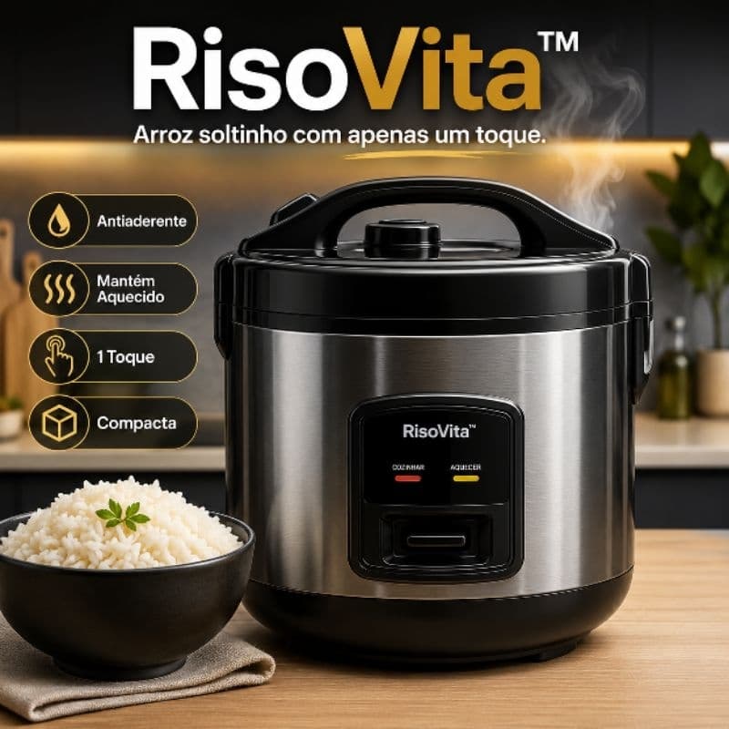 Panela de Arroz Elétrica 1 Litro RisoVita 220V Antiaderente Compacta Preta Cozinha Fácil