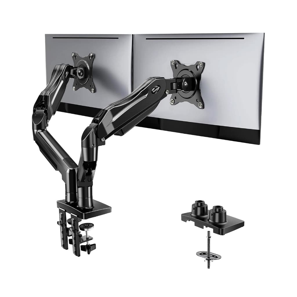 Suporte Duplo para Monitor Braço Pneumático, Giratório 360°, Inclinável, Até 30", 9kg/Braço