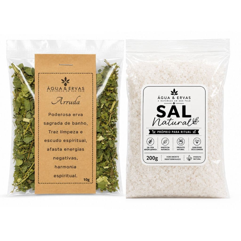 Arruda Com Sal Grosso para Banho - 200g do Verdadeiro Sal Natural e 10g de Erva de Arruda produto de Qualidade