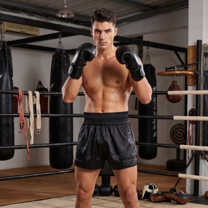 Short Masculino Muay Thai/Kick Boxing Preto Básico Reforçado