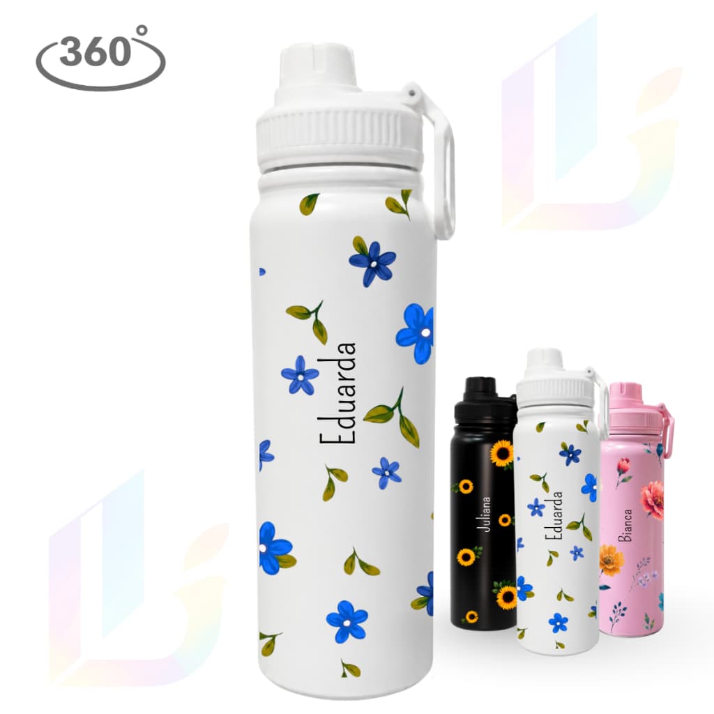 Garrafa Térmica Inox 800ml Personalizada Estampa Floral 360º - Presente Premium Exclusivo