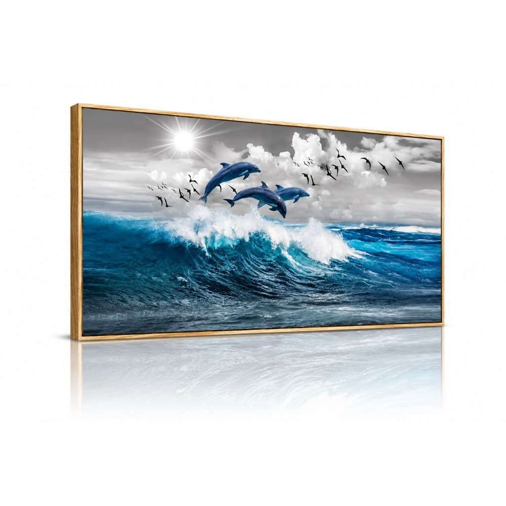 Quadro decorativo Grande Golfinhos no mar Decoração Sala Hall - Sem moldura
