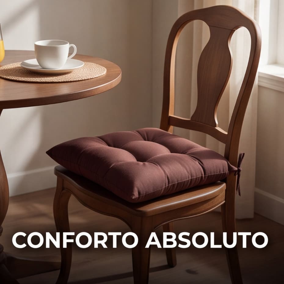 Kit 4 E 6 Unidades Almofada Futon para Cadeira 40x40 cm Oxford com Amarração Assento Macio Decorativo Marrom