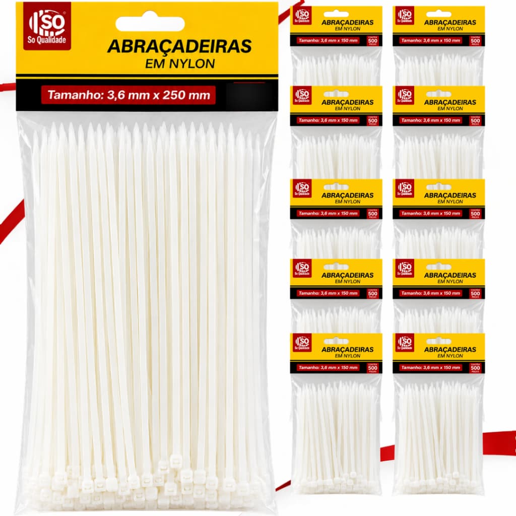 Kit 1000 Abraçadeira Nylon Enforca Gato 25cm Organizar Fios Prender Fixações Seguras