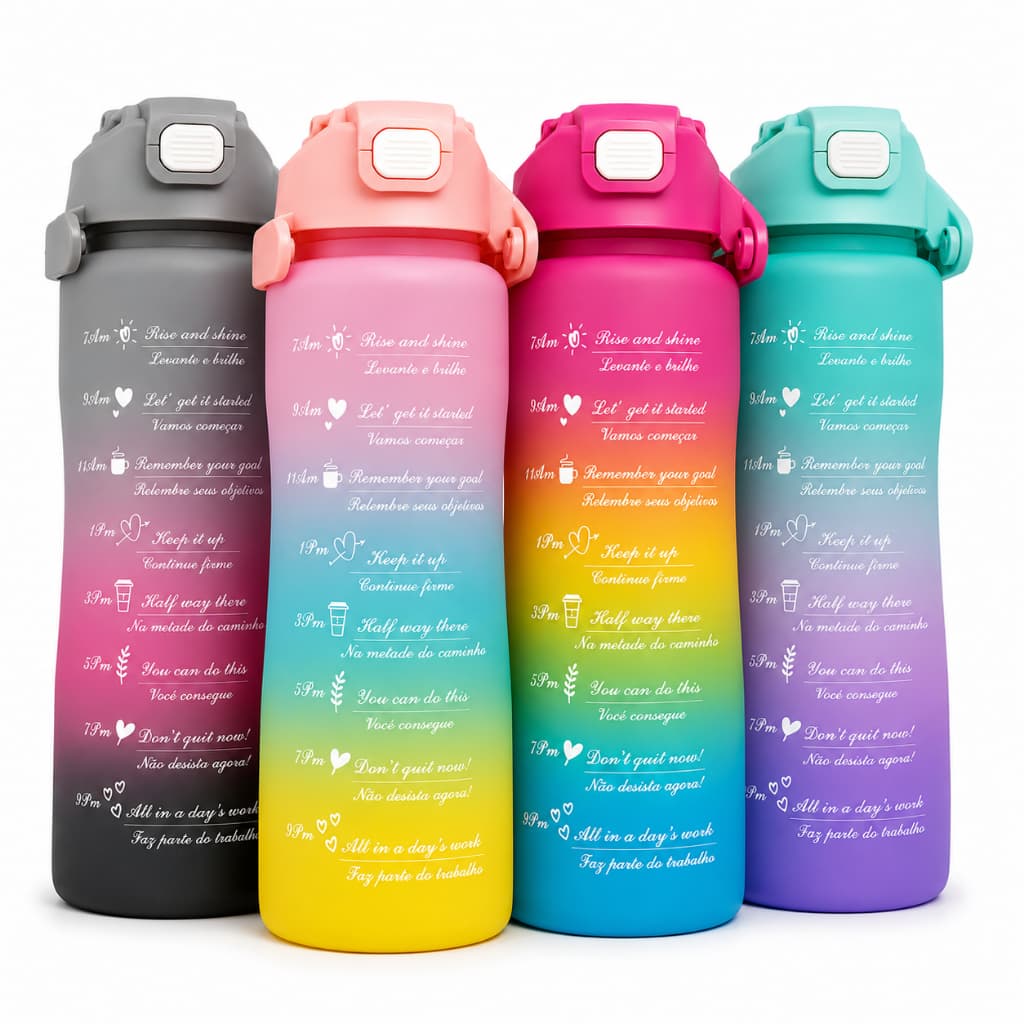 Kit 3 Garrafas Squeeze Degradê 2L + 700ml + 280ml | Cores Aleatórias