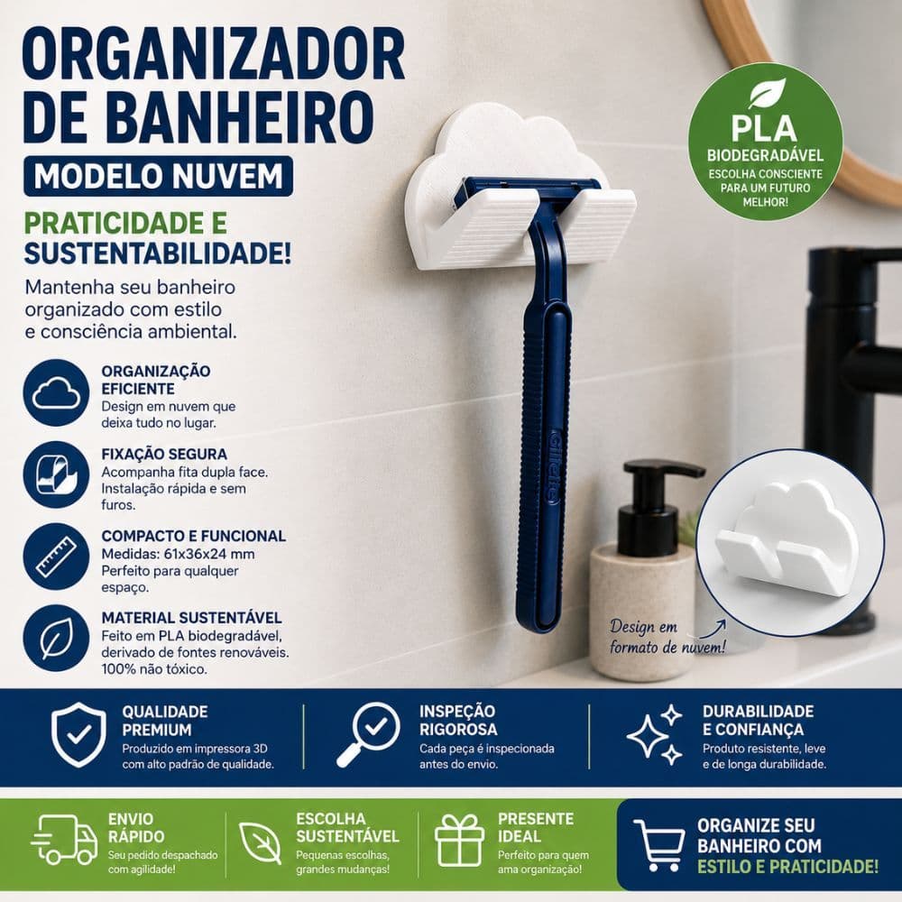 Suporte Porta Gilete Parede Adesivo Sem Furar Banheiro