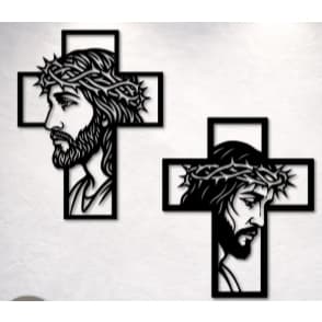 Kit 2 Quadros Decorativos Jesus Cristo em MDF Preto | Decoração Cristã para Sala, Hall de Entrada e Quarto moderno