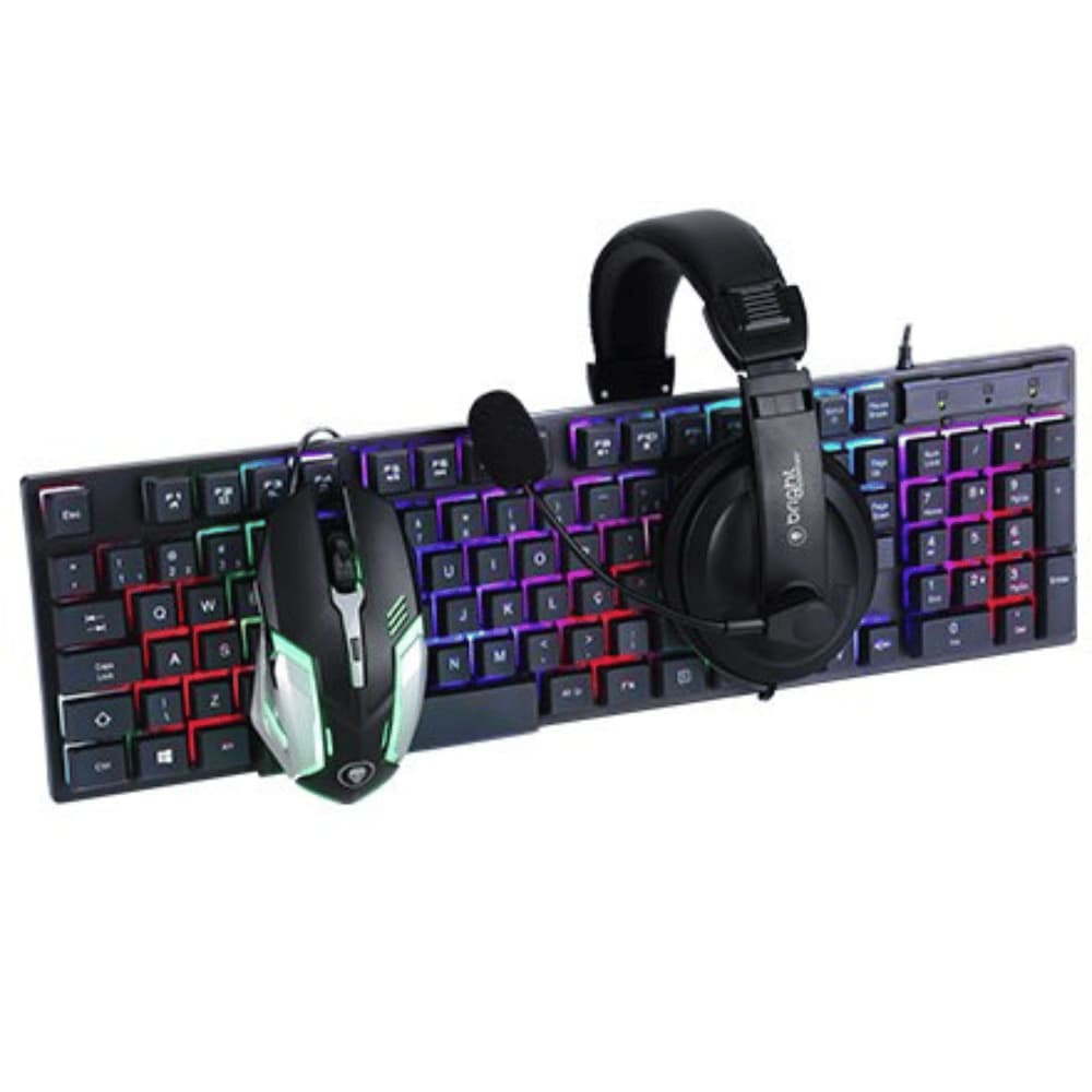 Combo Gamer – Teclado RGB LED com 7 Cores + Mouse Gamer + Headset com Microfone Com Conexão USB Instalação Plug and Play