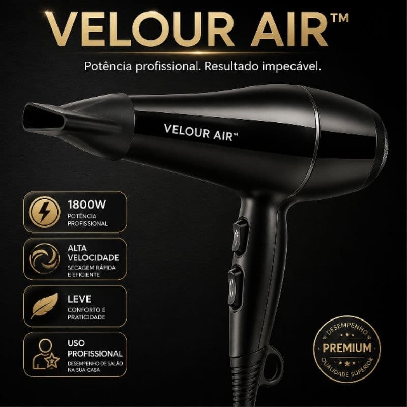 Secador de Cabelo Profissional 1800W Alta Velocidade Leve Portátil Compacto Velour Air