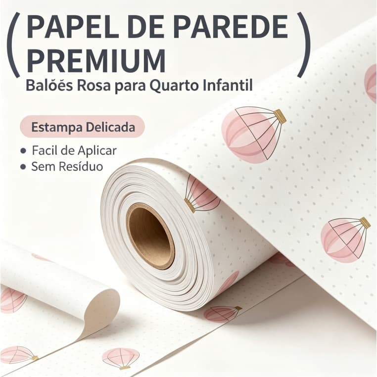 Papel de Parede Adesivo Balão Rosa 5m×45cm Vinil Impermeável Sem Resíduo Quarto Infantil Menina