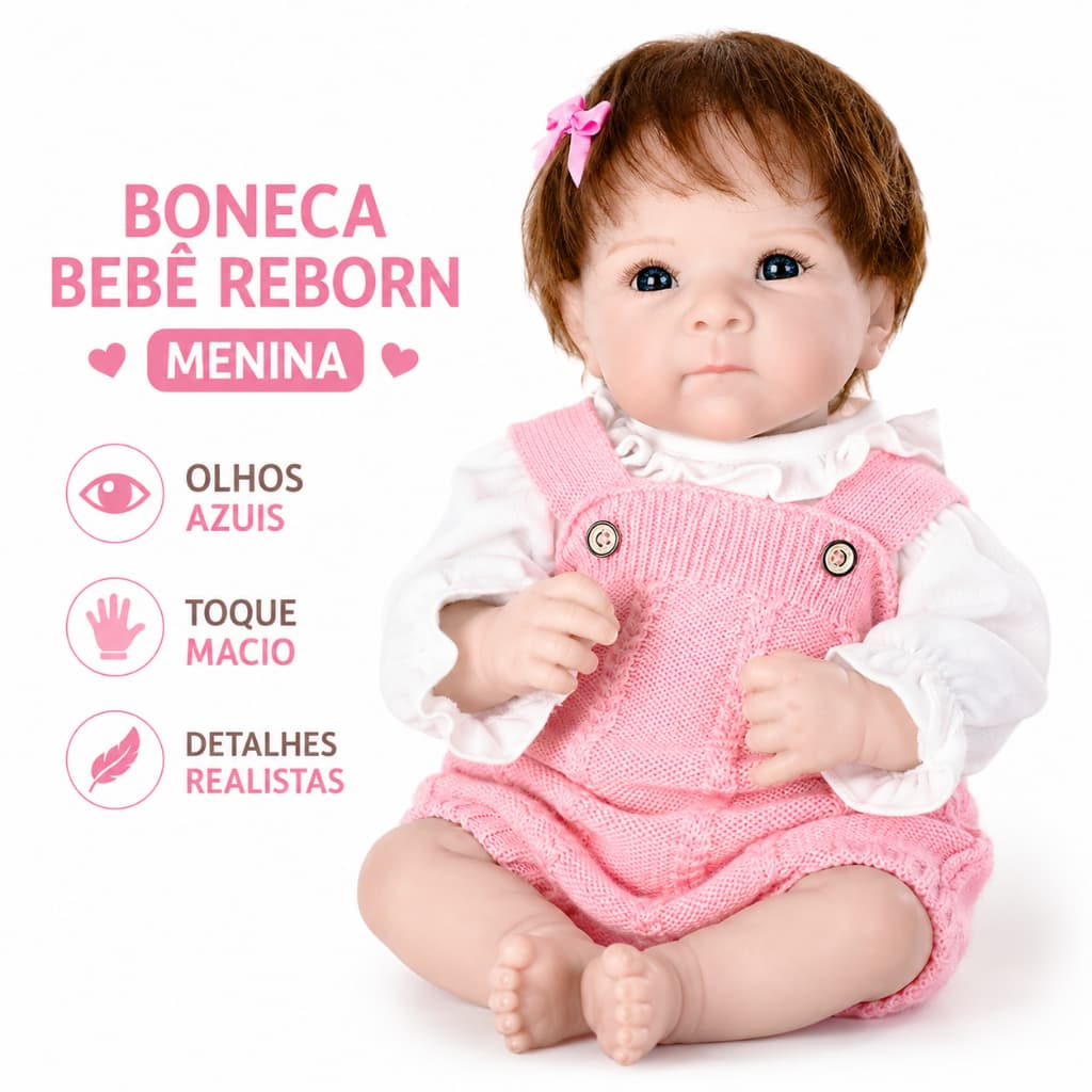 Boneca Bebê Reborn Silicone Menina Olhos Azuis pode dar Banho.