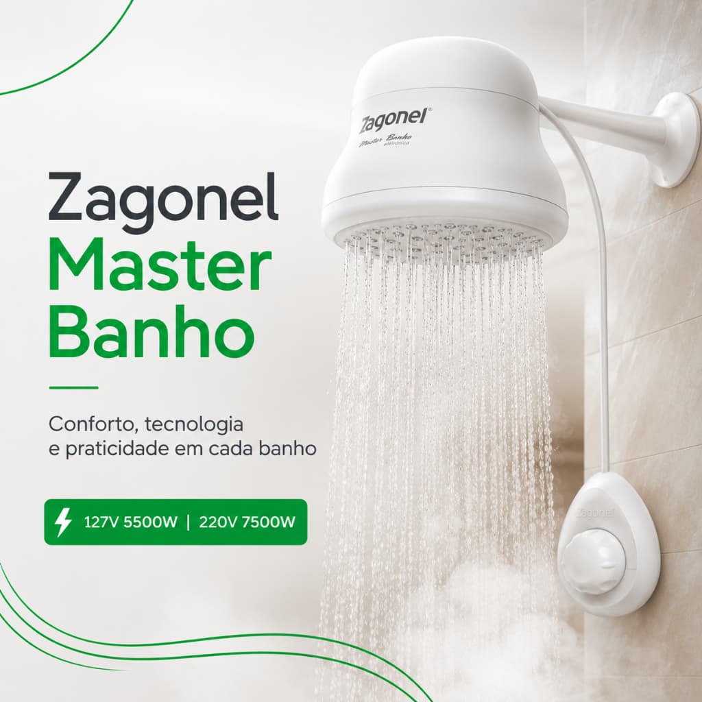 Chuveiro Elétrico Ducha Master Banho Zagonel 5500W/127V - 7500/220V Premium