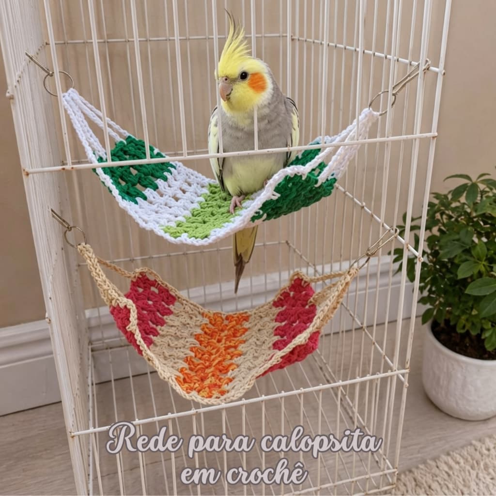 Rede de Descanso p Calopsita-aves pequenas-Rede para Gaiola em Barbante 100% Algodão com Mosquetões