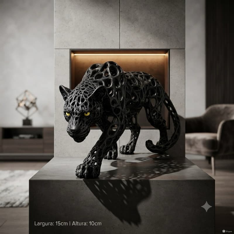 Escultura Leopardo Voronoi Decorativa Impressão 3D Estátua Moderna Vazada Decoração Luxo