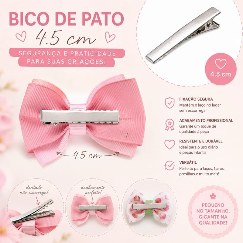 Presilha Bico de Pato Prata para Laços e Acessórios de Cabelo