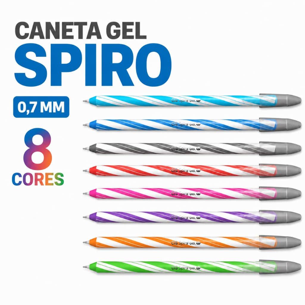 Caneta CIS Spiro Gel Multicores 0,7 mm 17,5cm Cores Vibrantes para Escrita Colorida