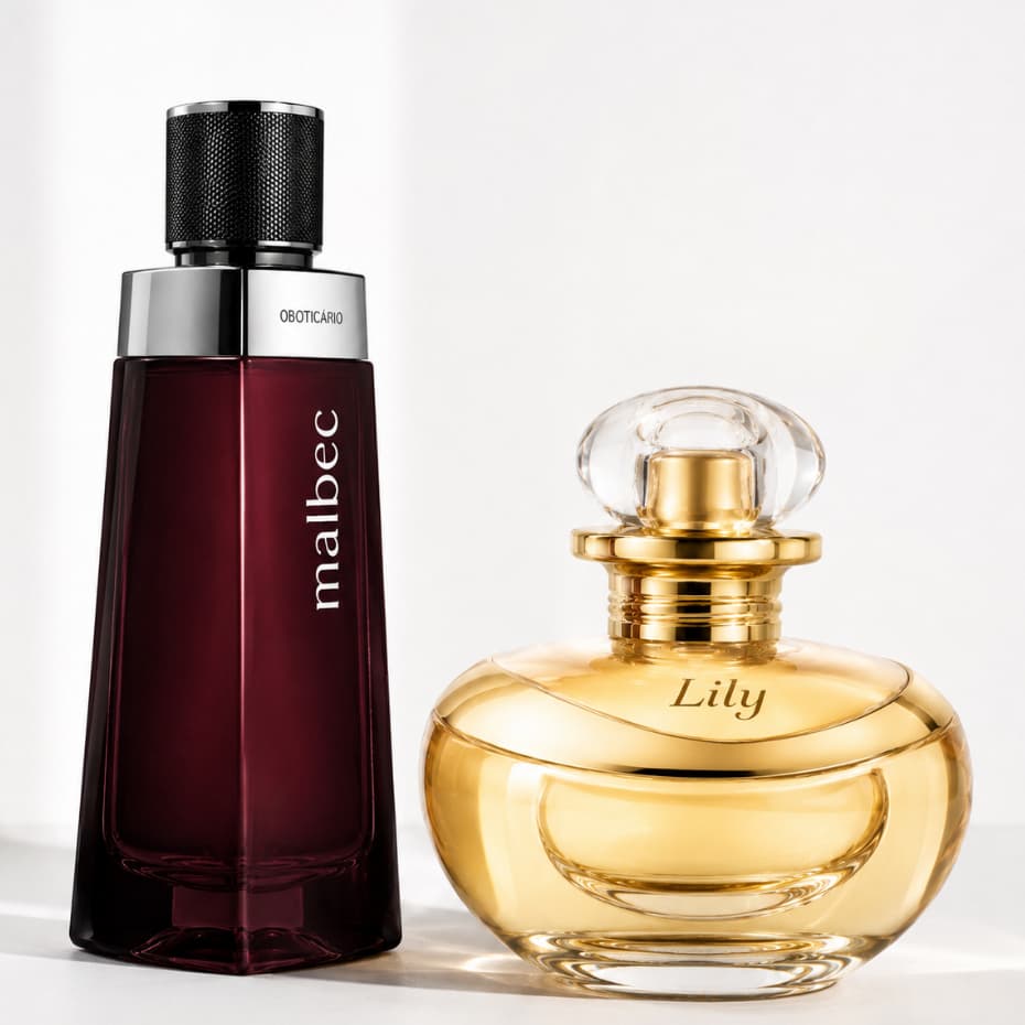 Perfumes Importados Masculino e Feminino Kit 2 Malbec e Lily Luxo Presente Casal Elegante