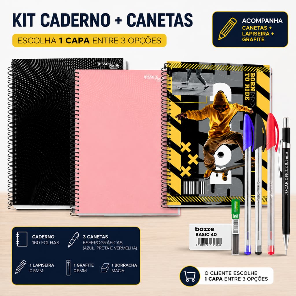 kit Material Escolar Caderno de 10 Matérias 160 Folhas + Material