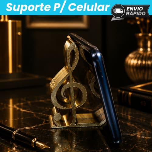 Suporte para Celular Clave de Sol | Porta Smartphone de Mesa | Presente para Músicos | Organistas | Cantores Musicais