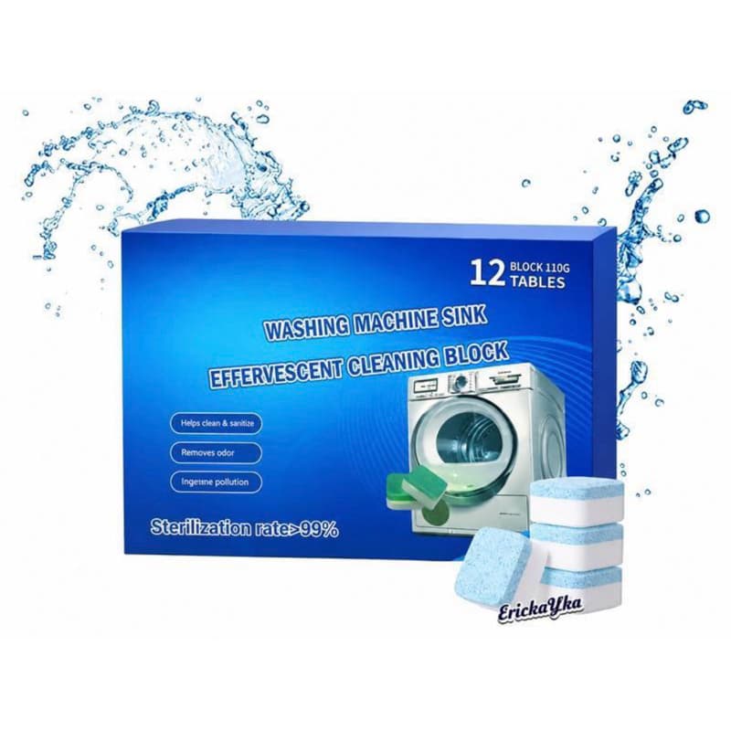 Kit com 12  Limpadores para Máquina de Lavar Roupa Pastilhas Efervescentes Remove Sujeira, Mofo, Odores e Resíduos